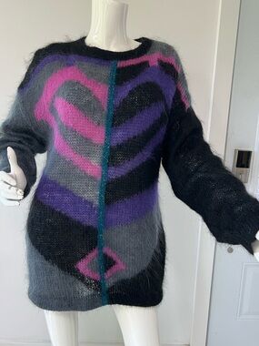 Made in Italy  Mohair-wool Sweater Oversized  funky colours Retro Vibe Medium